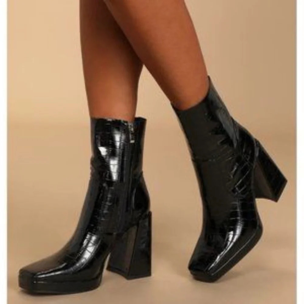 Princess Polly Croc Platform Ankle‎ Boots * New